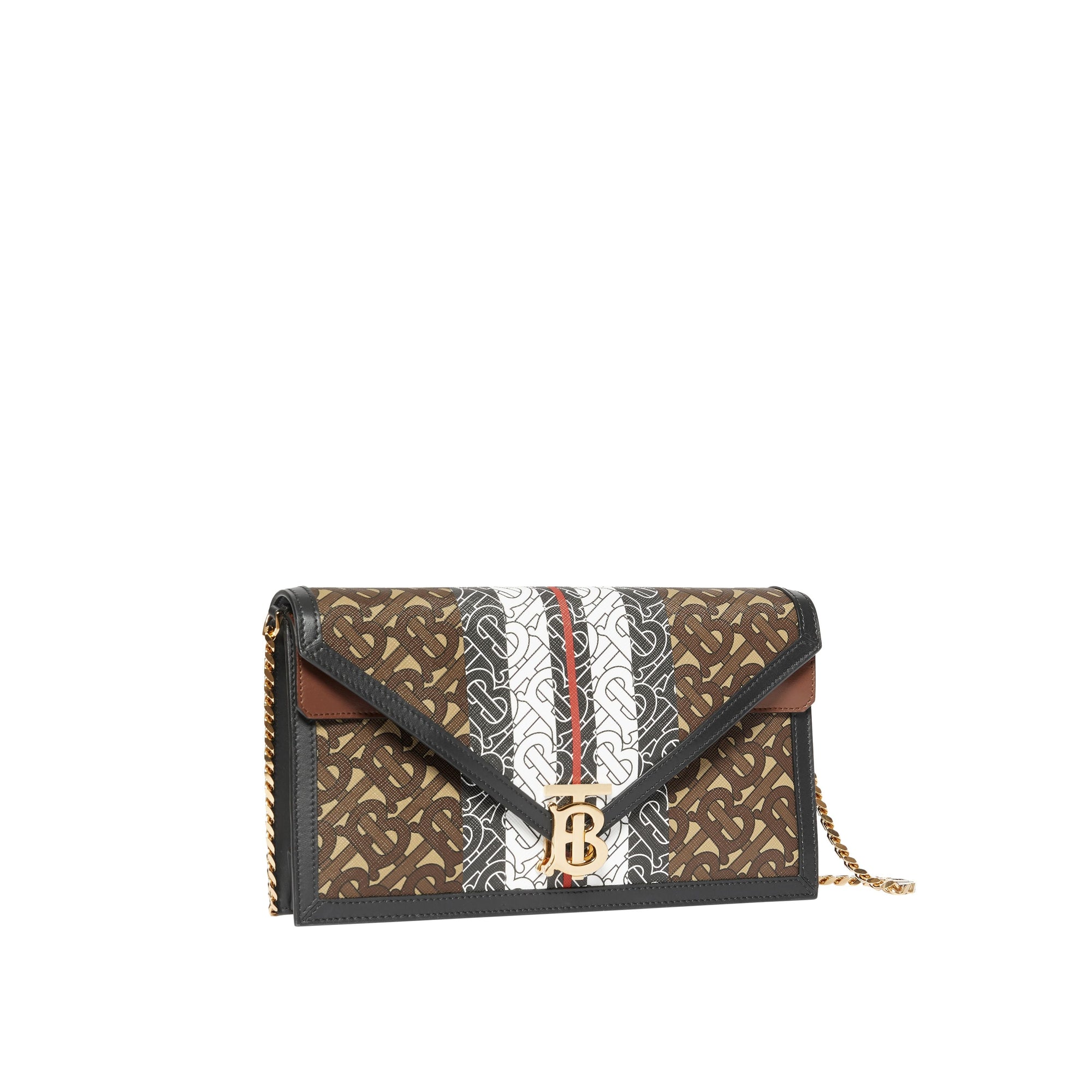 Petite clutch enveloppe TB en toile écologique rayé Monogram - Brun Bride