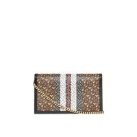 Petite clutch enveloppe TB en toile écologique rayé Monogram - Brun Bride