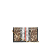 Petite clutch enveloppe TB en toile écologique rayé monogram - Brun bride