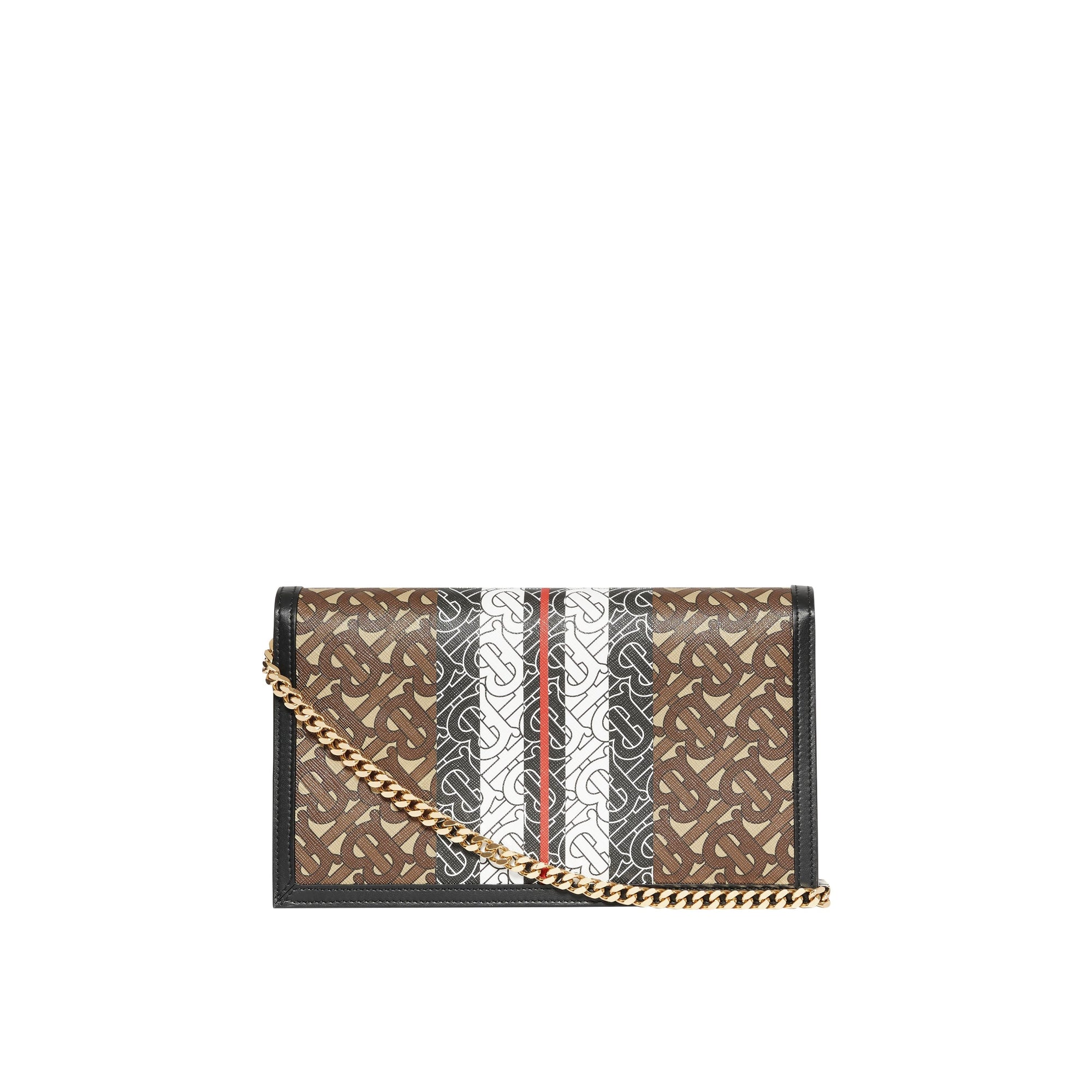 Petite clutch enveloppe TB en toile écologique rayé monogram - Brun bride