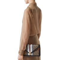 Petite clutch enveloppe TB en toile écologique rayé Monogram - Brun Bride