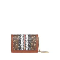 Porte-cartes en toile écologique rayé monogram avec sangle - Brun bride