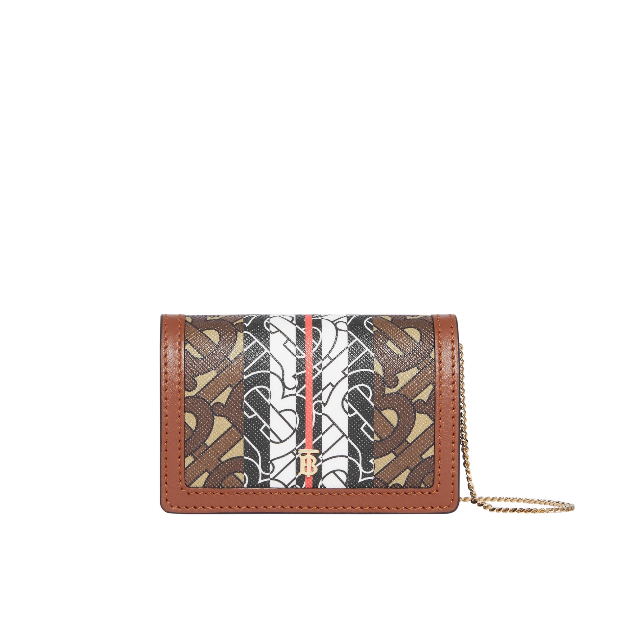 BRIDLE BROWN Porte-cartes en toile écologique rayé Monogram avec sangle