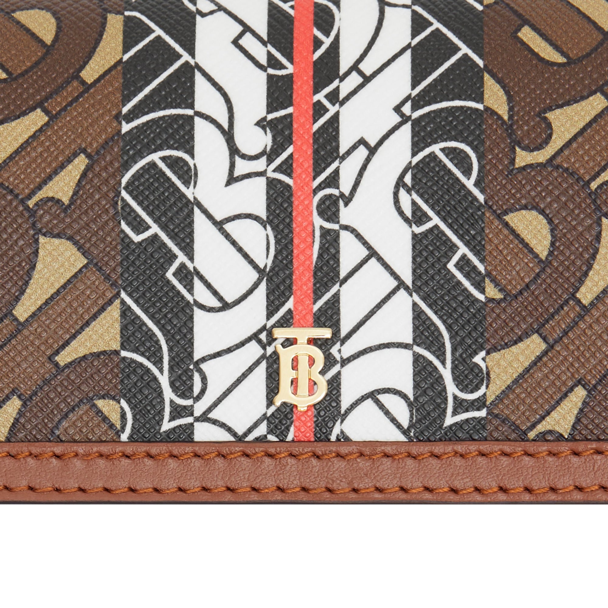 Porte-cartes en toile écologique rayé monogram avec sangle - Brun bride