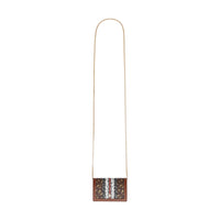 Porte-cartes en toile écologique rayé monogram avec sangle - Brun bride