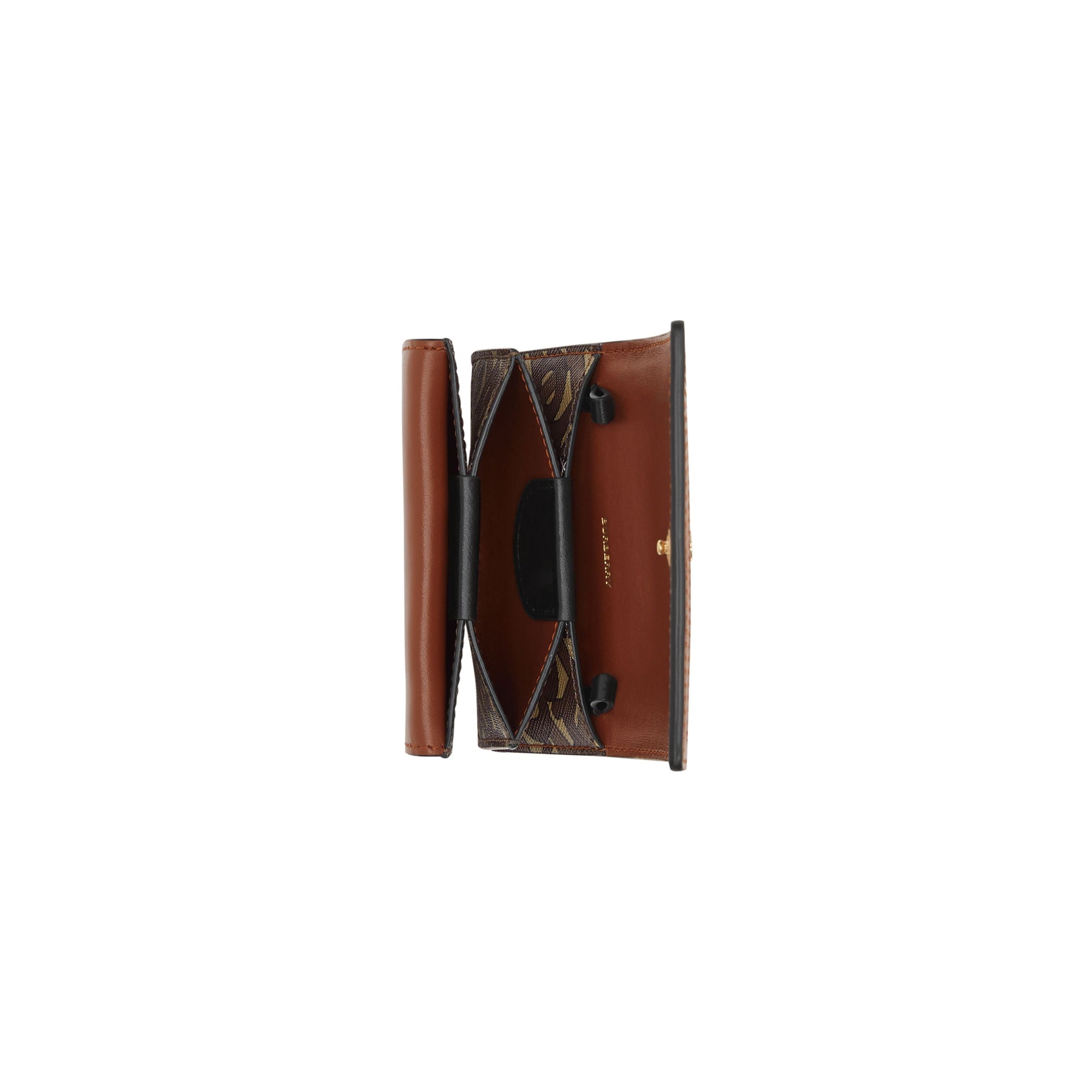 Porte-cartes en toile écologique rayé monogram avec sangle - Brun bride