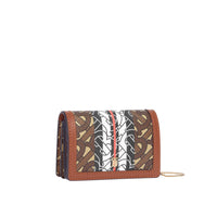 Porte-cartes en toile écologique rayé monogram avec sangle - Brun bride