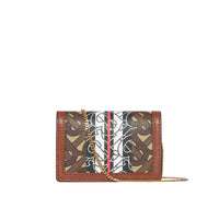 Porte-cartes en toile écologique rayé monogram avec sangle - Brun bride