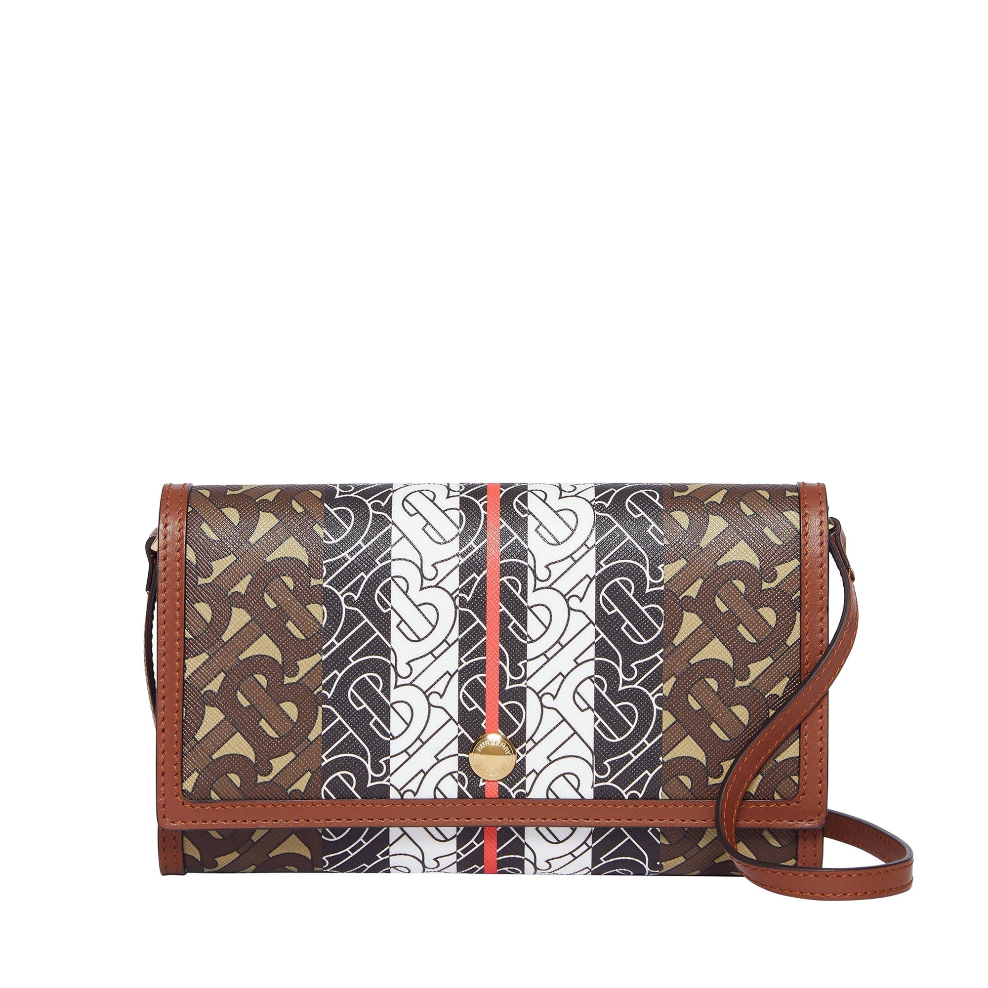 Portefeuille en toile écologique rayé monogram avec sangle - Brun bride