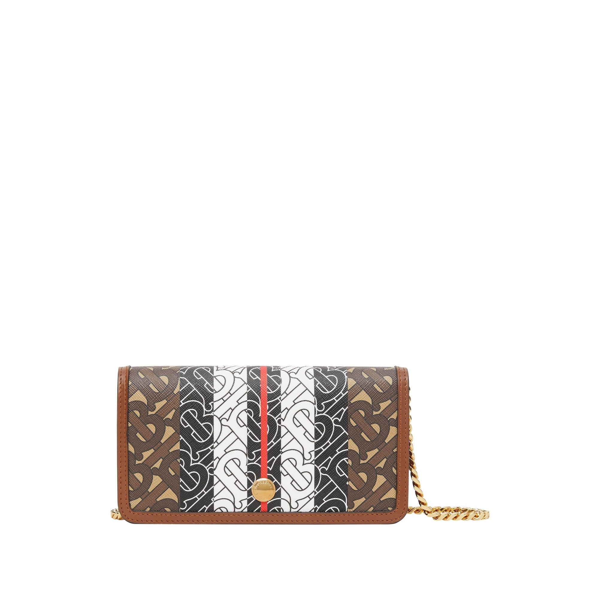 Portefeuille pour téléphone en toile écologique rayé monogram avec sangle - Brun bride