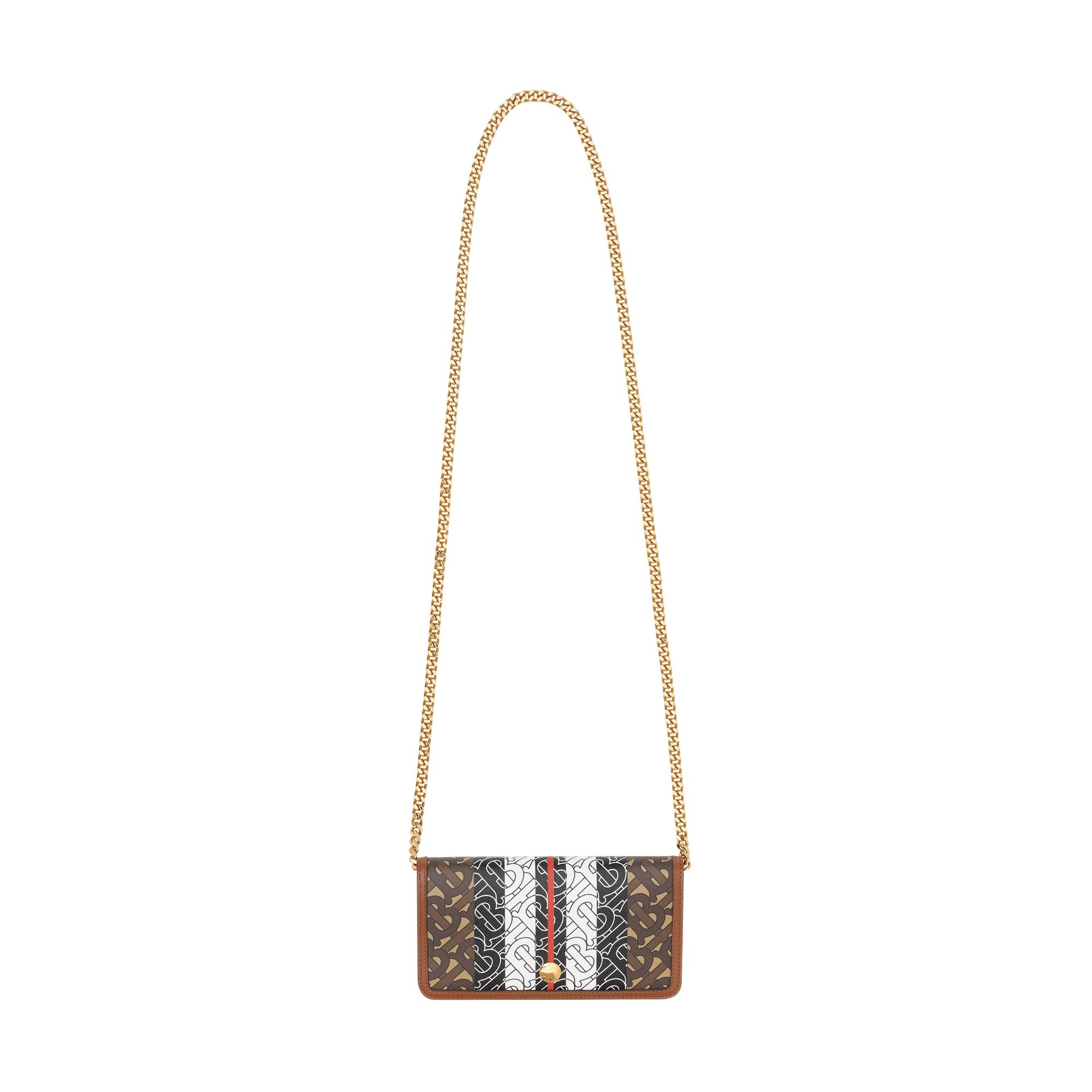 Portefeuille pour téléphone en toile écologique rayé monogram avec sangle - Brun bride
