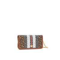 Portefeuille pour téléphone en toile écologique rayé monogram avec sangle - Brun bride