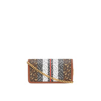Portefeuille pour téléphone en toile écologique rayé monogram avec sangle - Brun bride