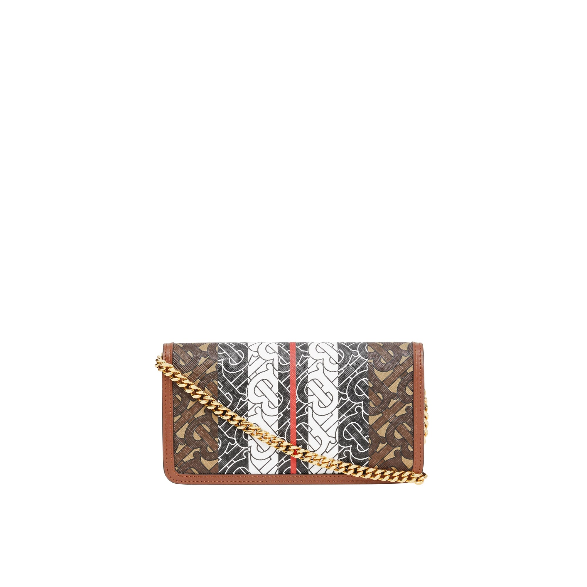 Portefeuille pour téléphone en toile écologique rayé monogram avec sangle - Brun bride