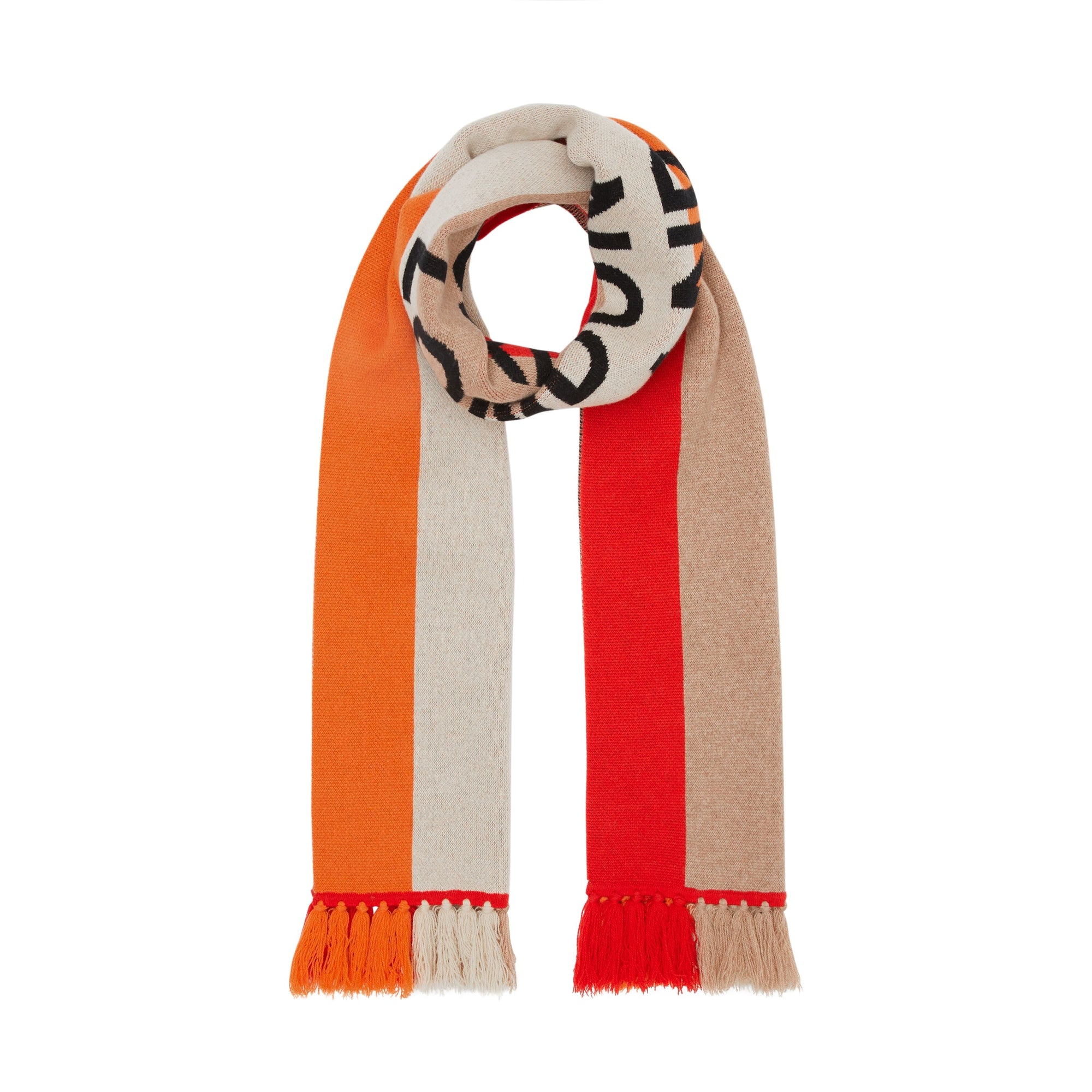 BRIGHT ORANGE Écharpe en jacquard de cachemire à rayures et logo