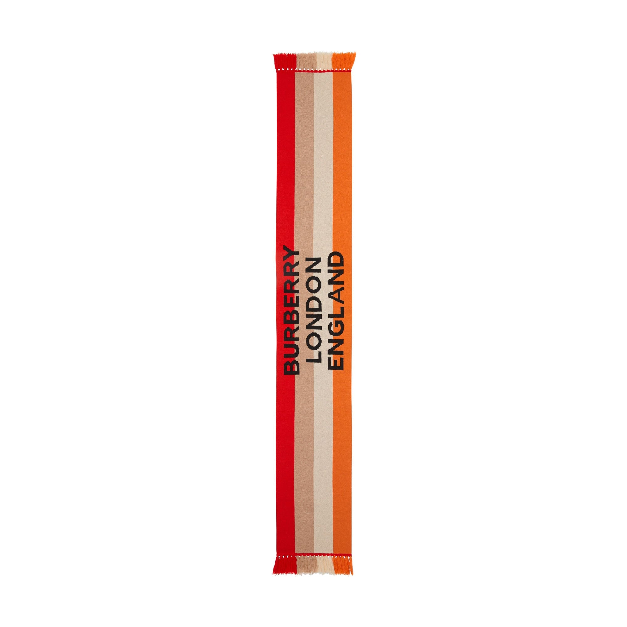 Écharpe en jacquard de cachemire à rayures et logo - Orange vif