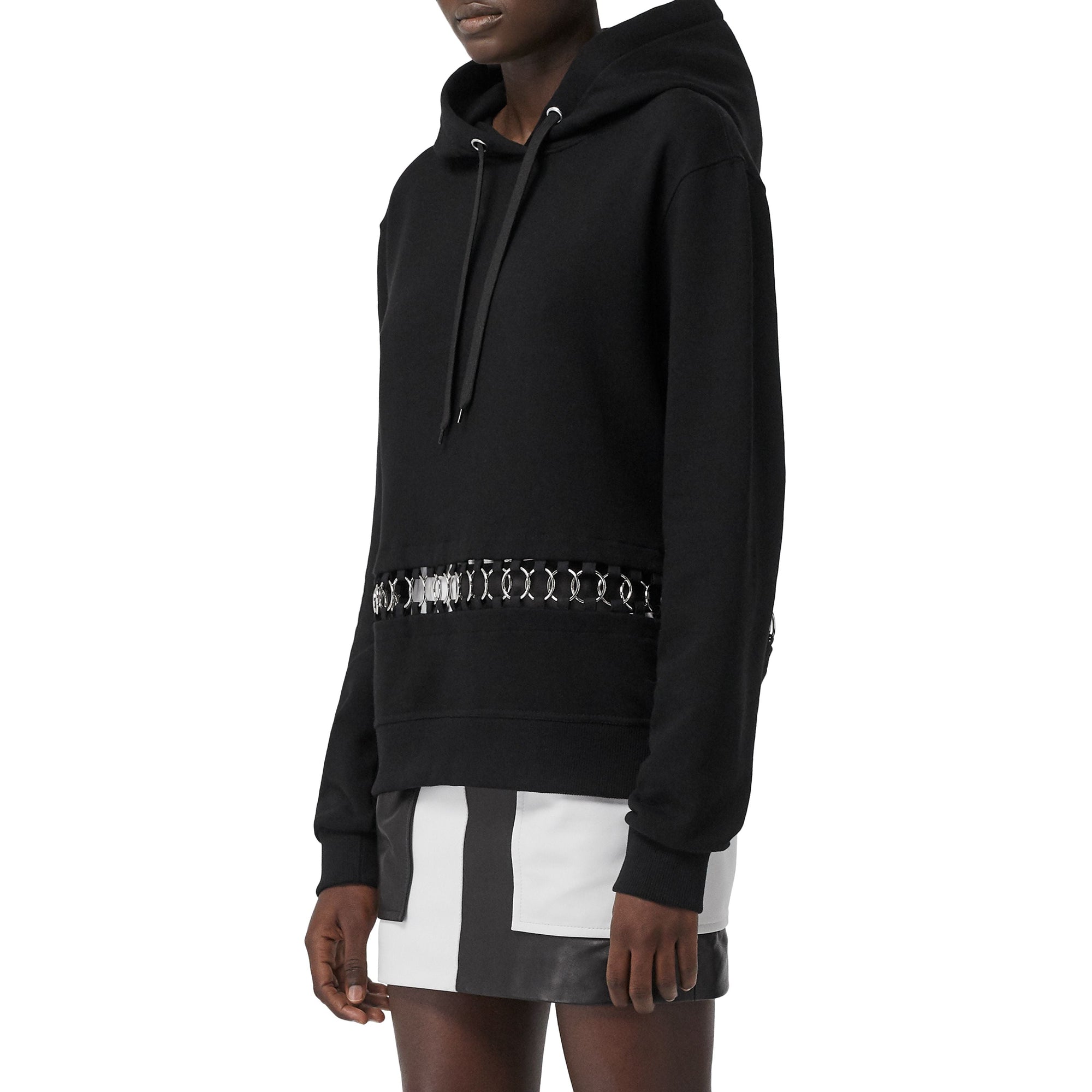 Sweat-shirt à capuche oversize en coton avec anneaux - Noir