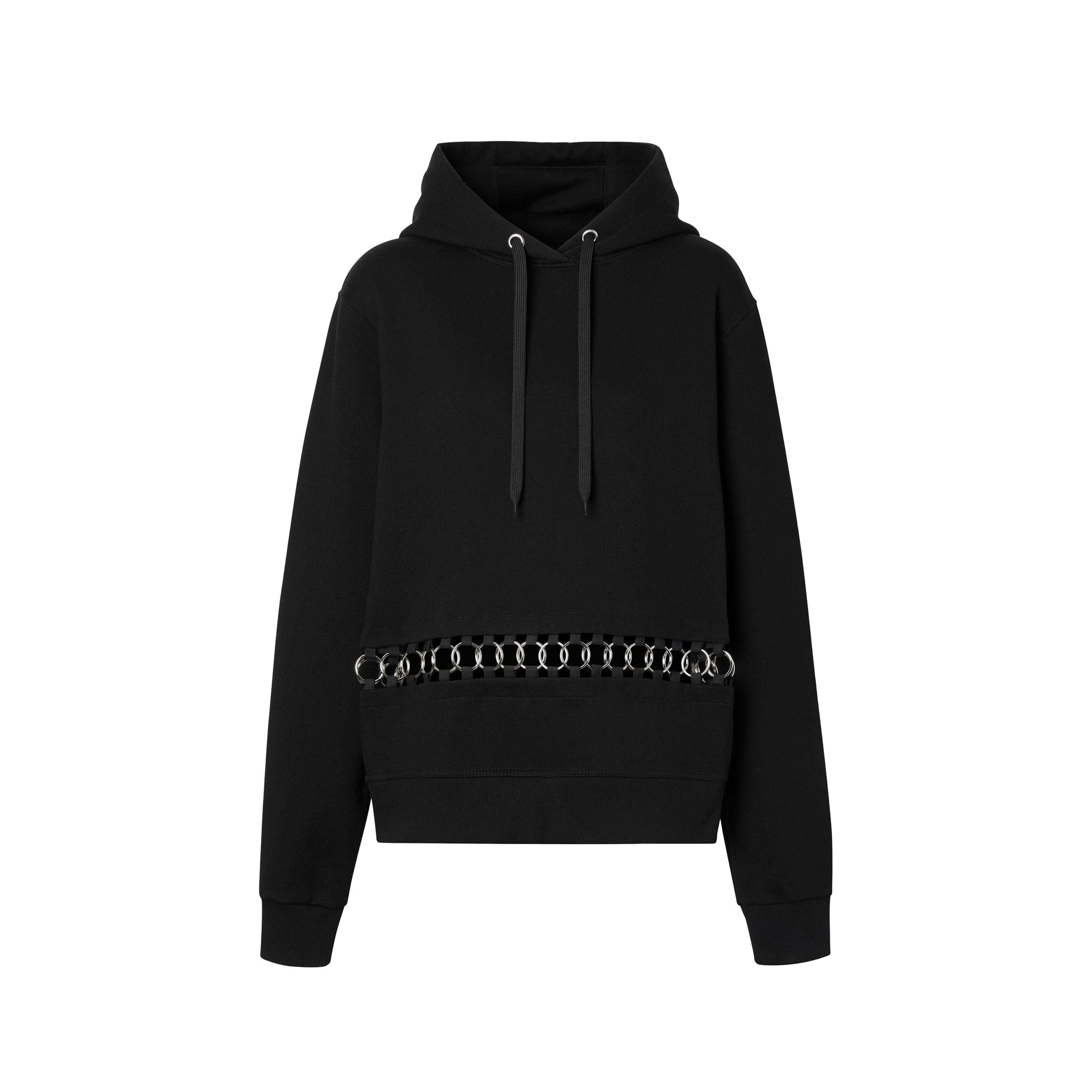 Sweat-shirt à capuche oversize en coton avec anneaux - Noir