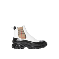 WHITE/ARCHIVE BEIGE Bottines Chelsea en toile enduite avec Vintage check
