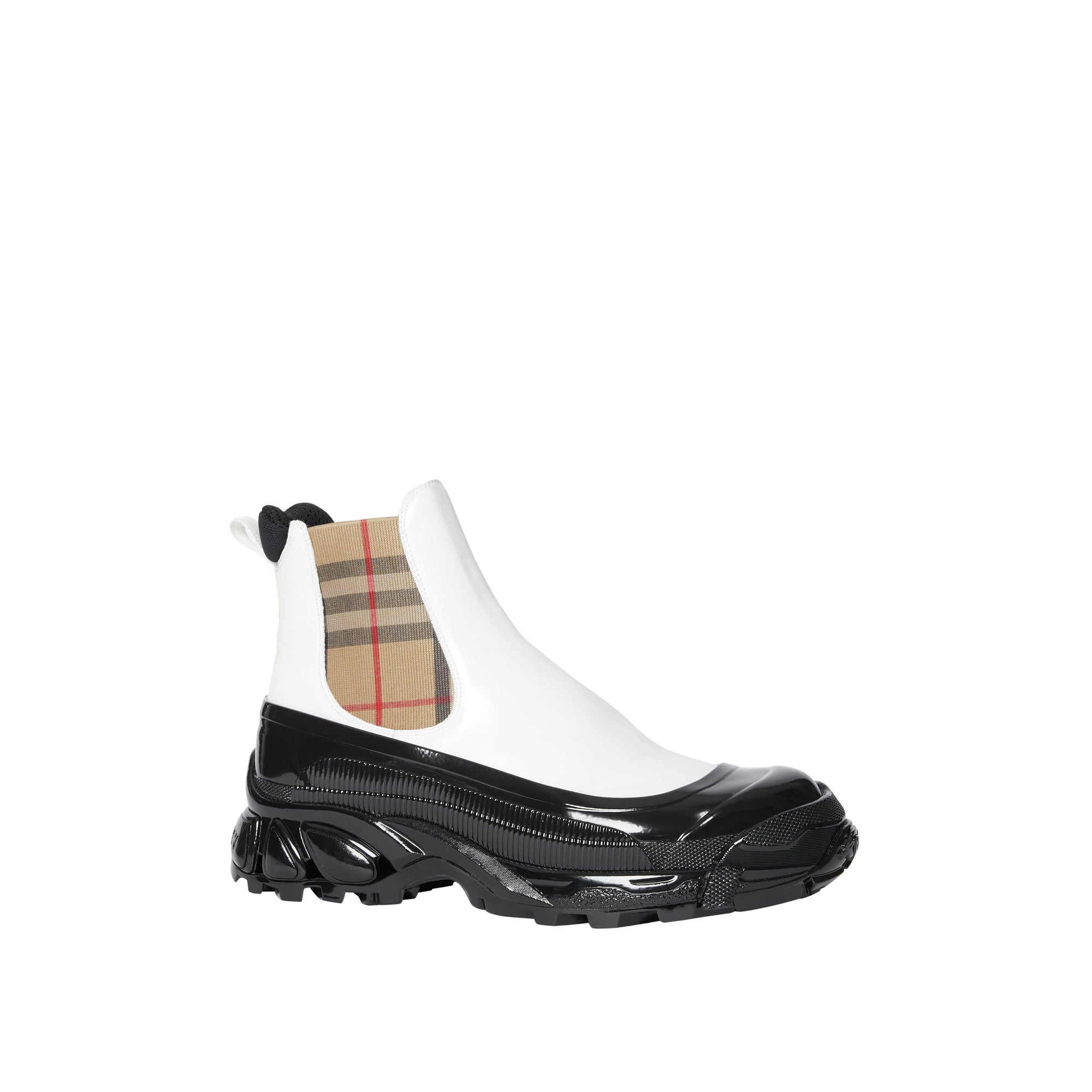 Bottines chelsea en toile enduite avec vintage check - Blanc & beige d'archive