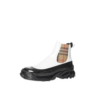 Bottines chelsea en toile enduite avec vintage check - Blanc & beige d'archive