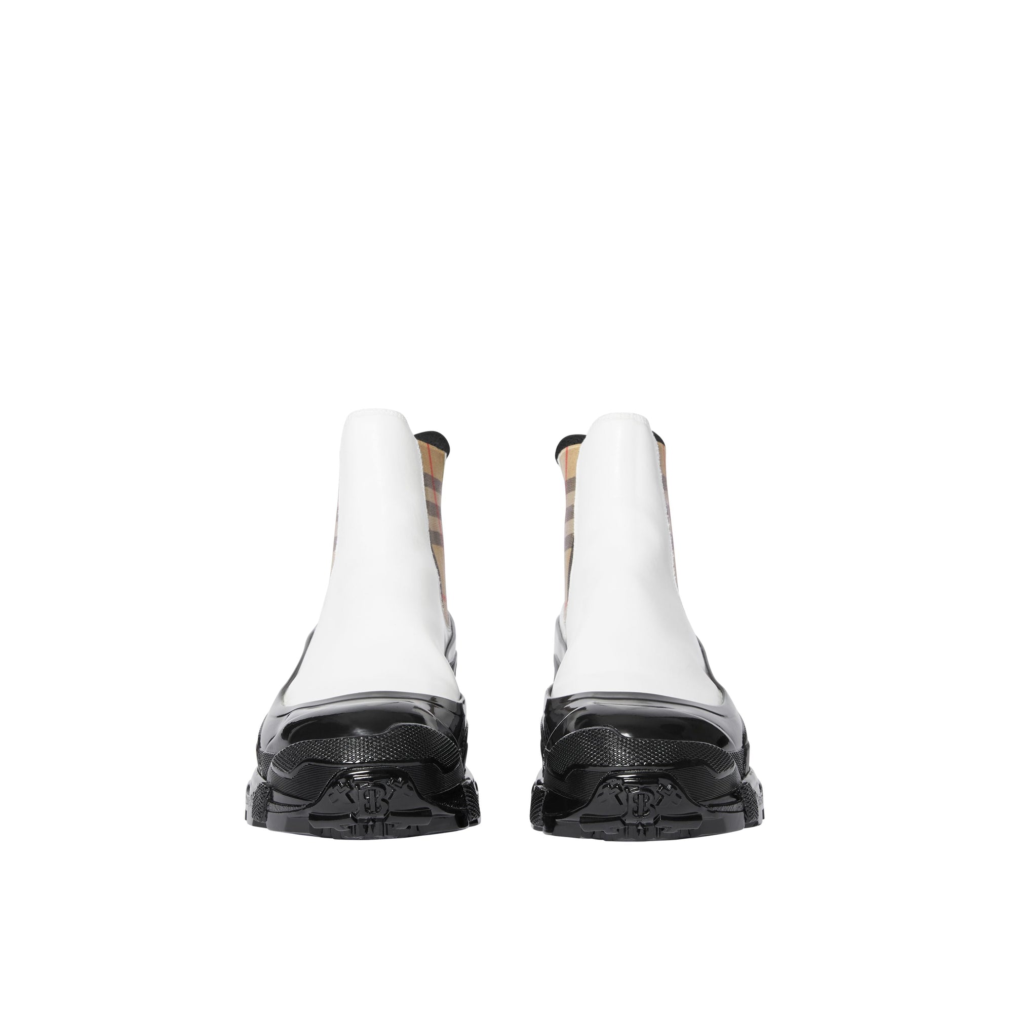 WHITE/ARCHIVE BEIGE Bottines Chelsea en toile enduite avec Vintage check