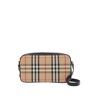 Petit sac caméra en cuir et vintage check - Beige d'archive