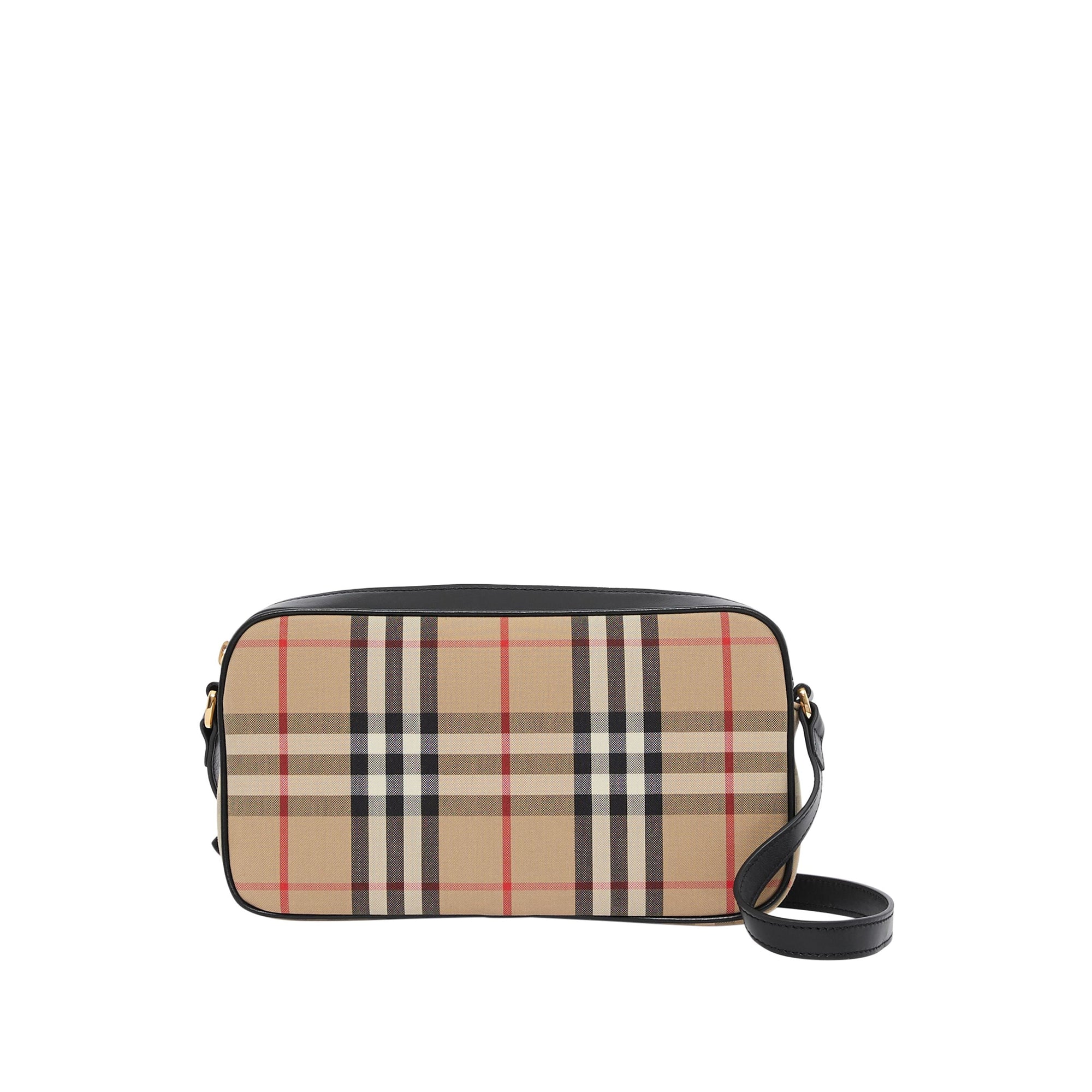 Petit sac caméra en cuir et vintage check - Beige d'archive