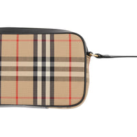 Petit sac caméra en cuir et vintage check - Beige d'archive