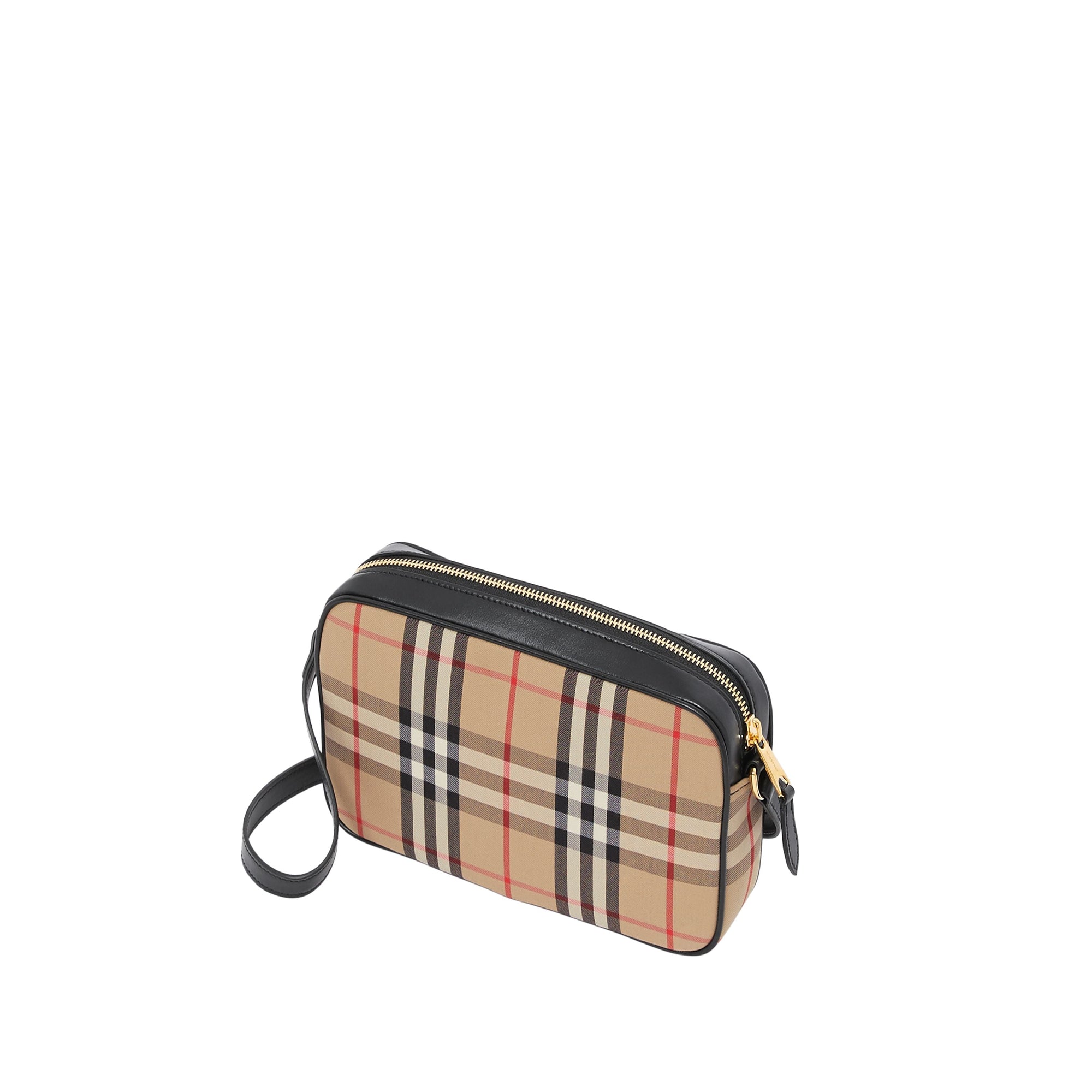 Petit sac caméra en cuir et vintage check - Beige d'archive