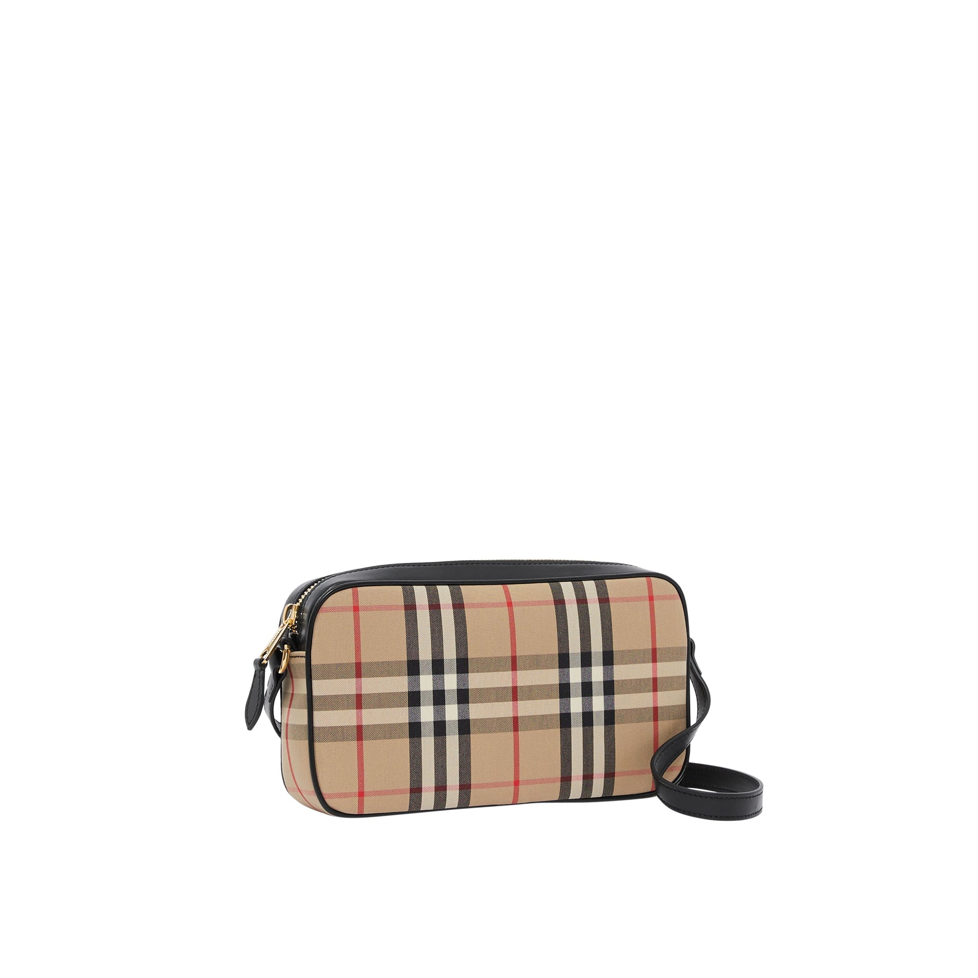 Petit sac caméra en cuir et vintage check - Beige d'archive