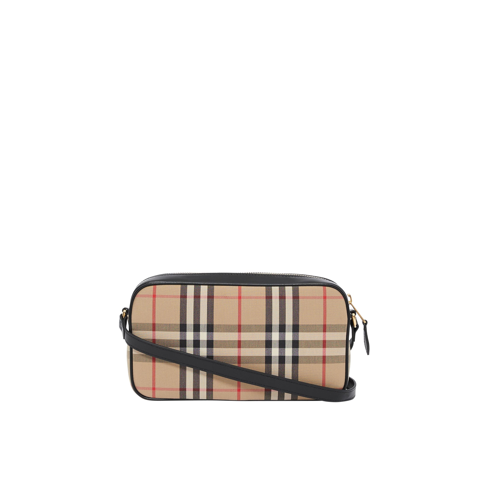 Petit sac caméra en cuir et vintage check - Beige d'archive