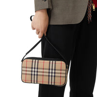 Petit sac caméra en cuir et vintage check - Beige d'archive