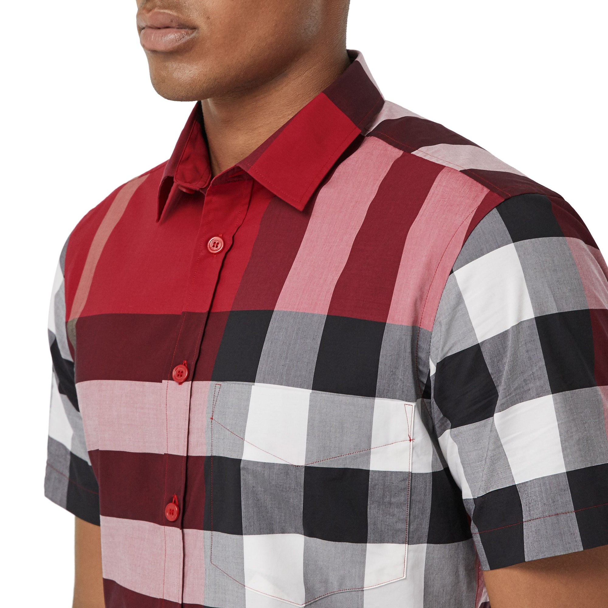Chemise à manches courtes en popeline de coton stretch check - Rouge Parade