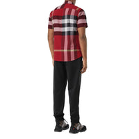 Chemise à manches courtes en popeline de coton stretch check - Rouge Parade