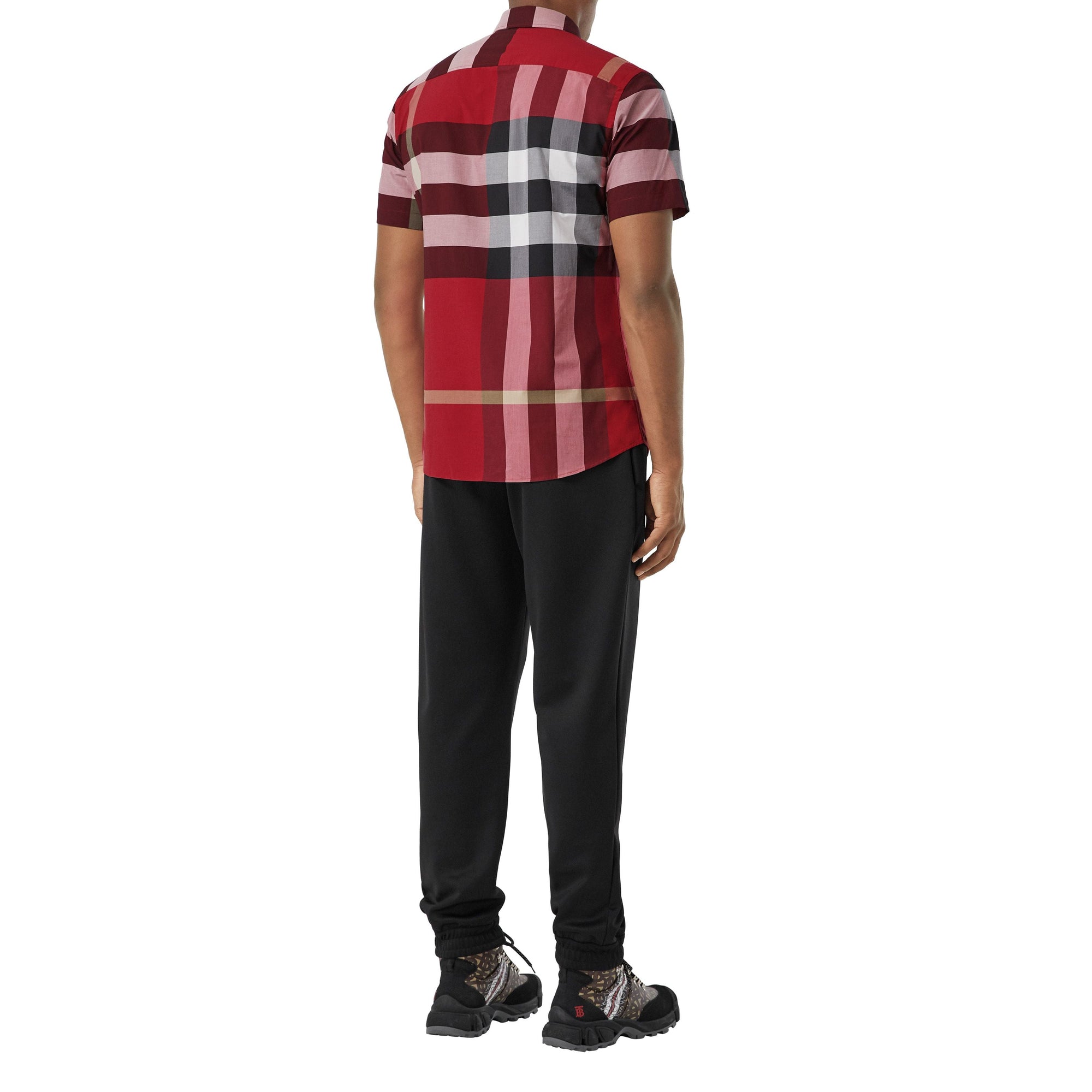 Chemise à manches courtes en popeline de coton stretch check - Rouge Parade