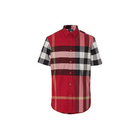 Chemise à manches courtes en popeline de coton stretch check - Rouge Parade