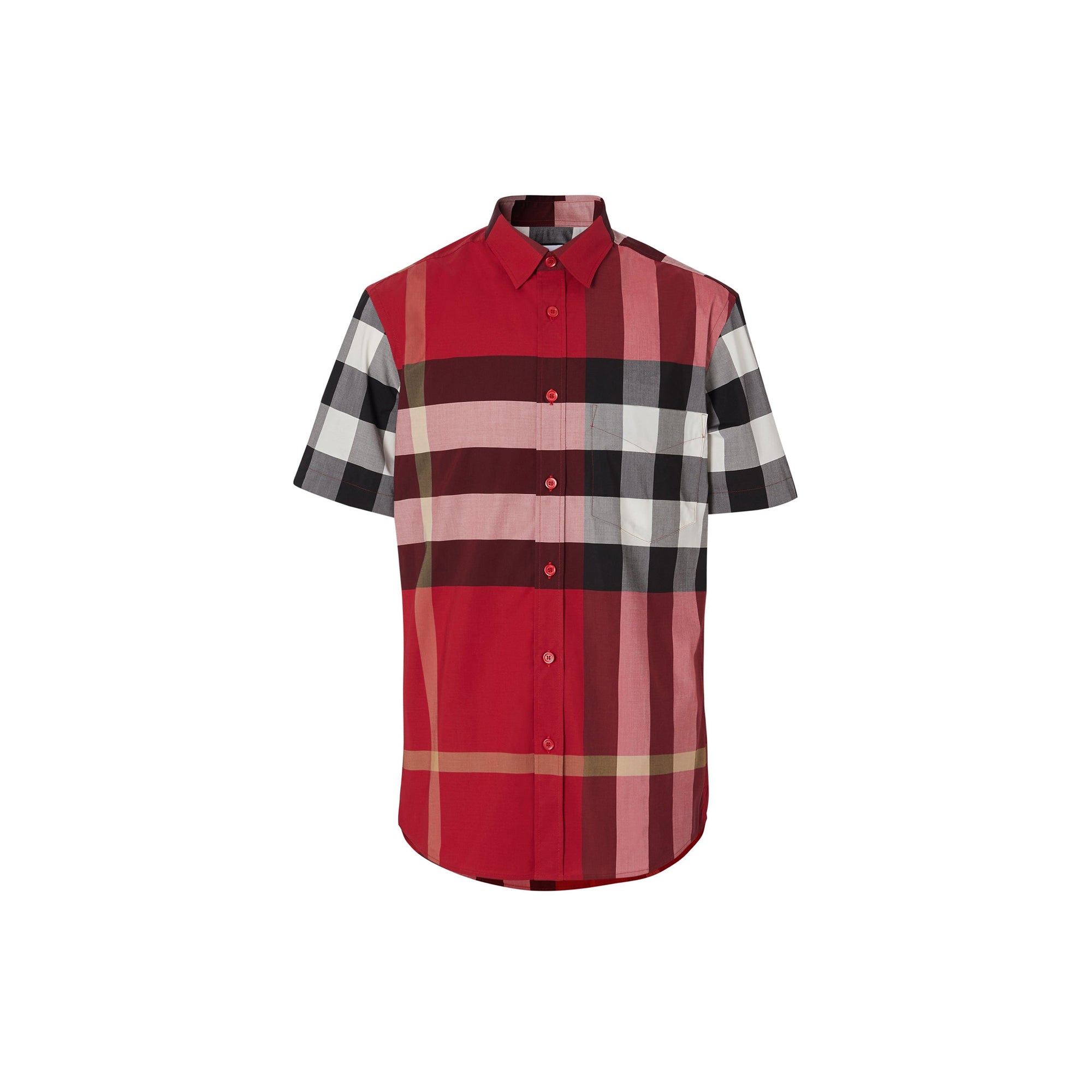 Chemise à manches courtes en popeline de coton stretch check - Rouge Parade