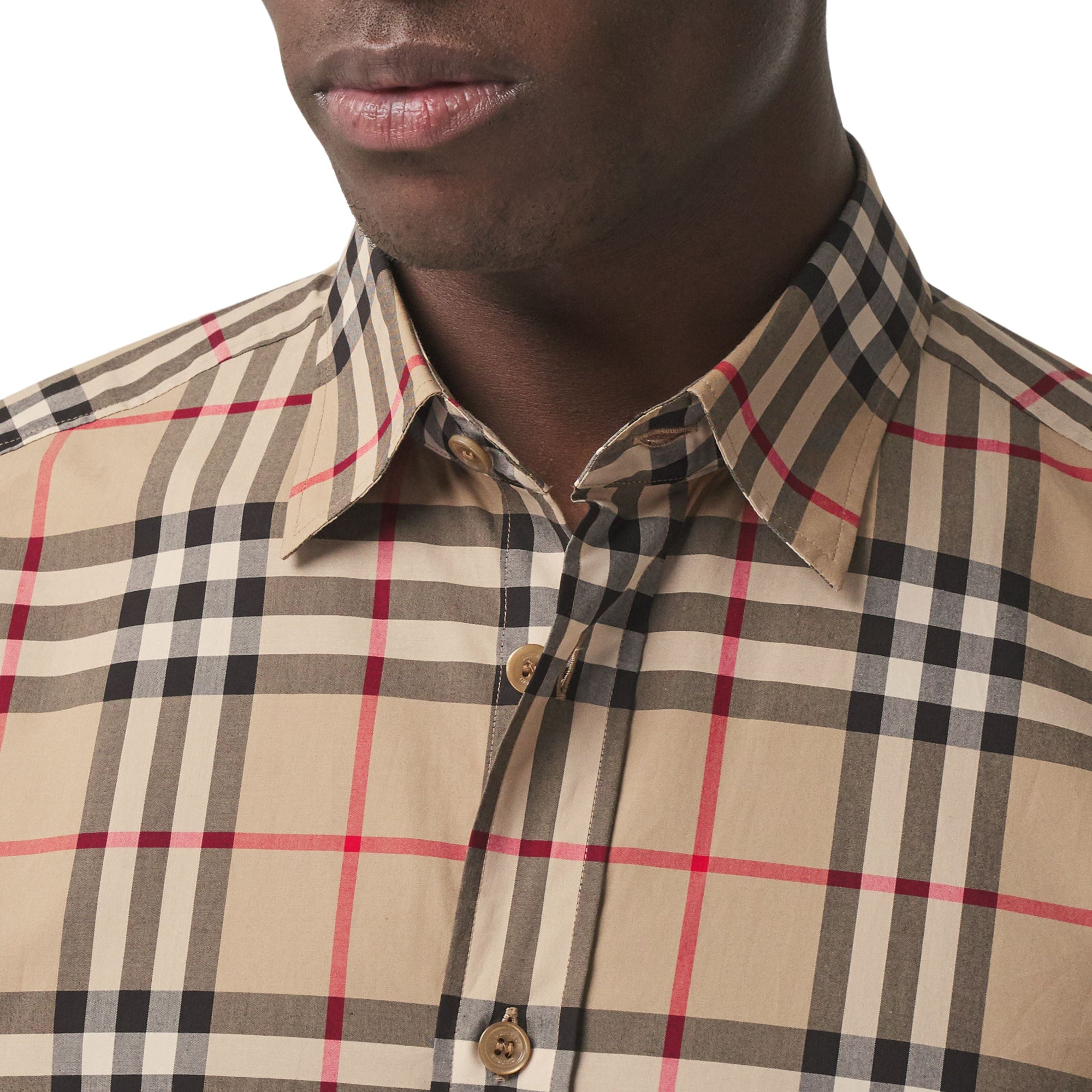 Chemise en popeline de coton check - Beige d'Archive