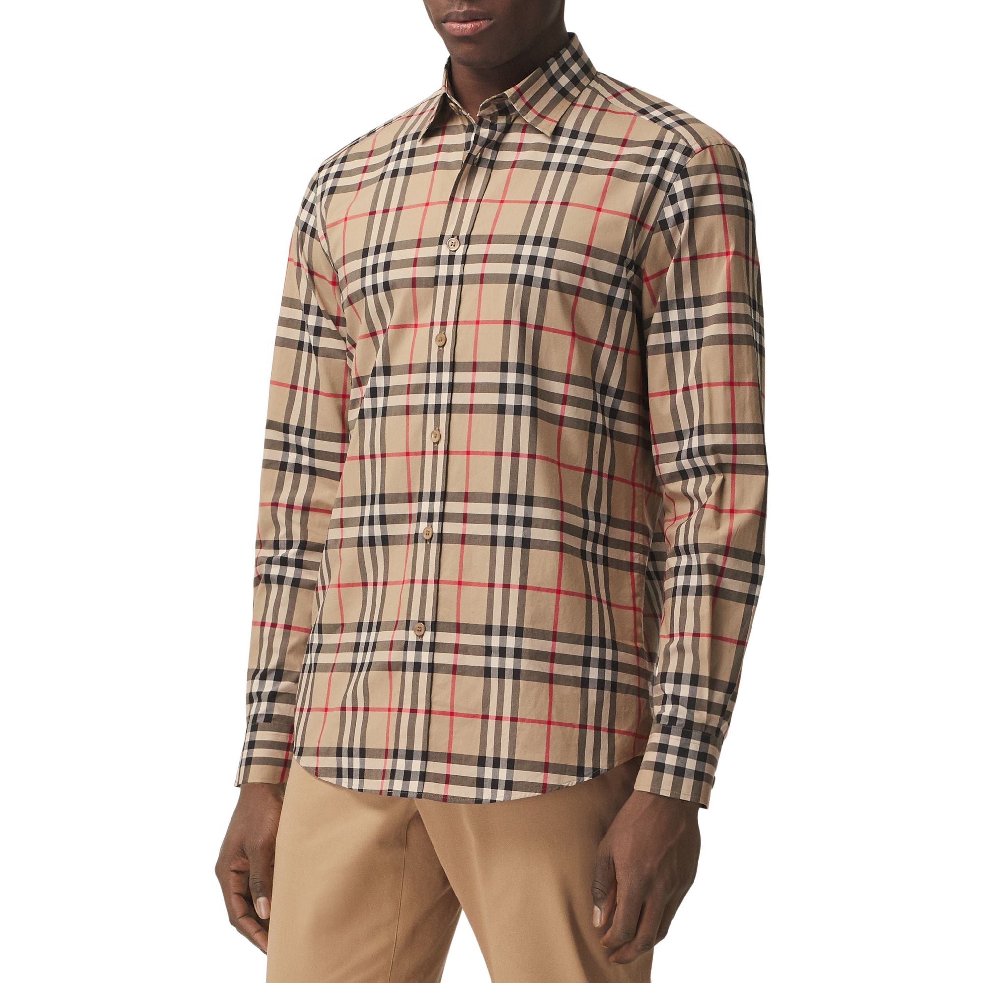 Chemise en popeline de coton check - Beige d'Archive
