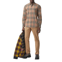 Chemise en popeline de coton check - Beige d'Archive