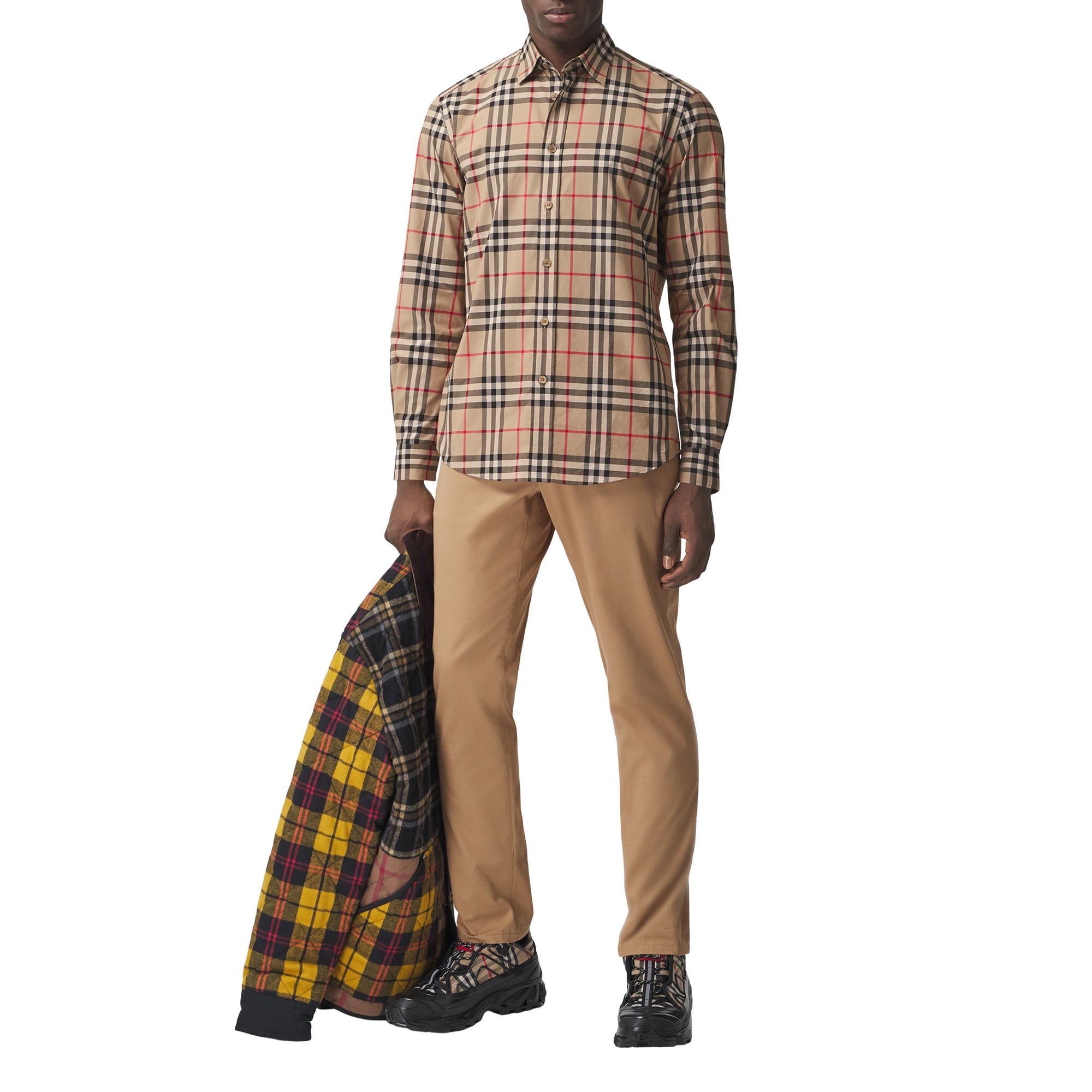 Chemise en popeline de coton check - Beige d'Archive