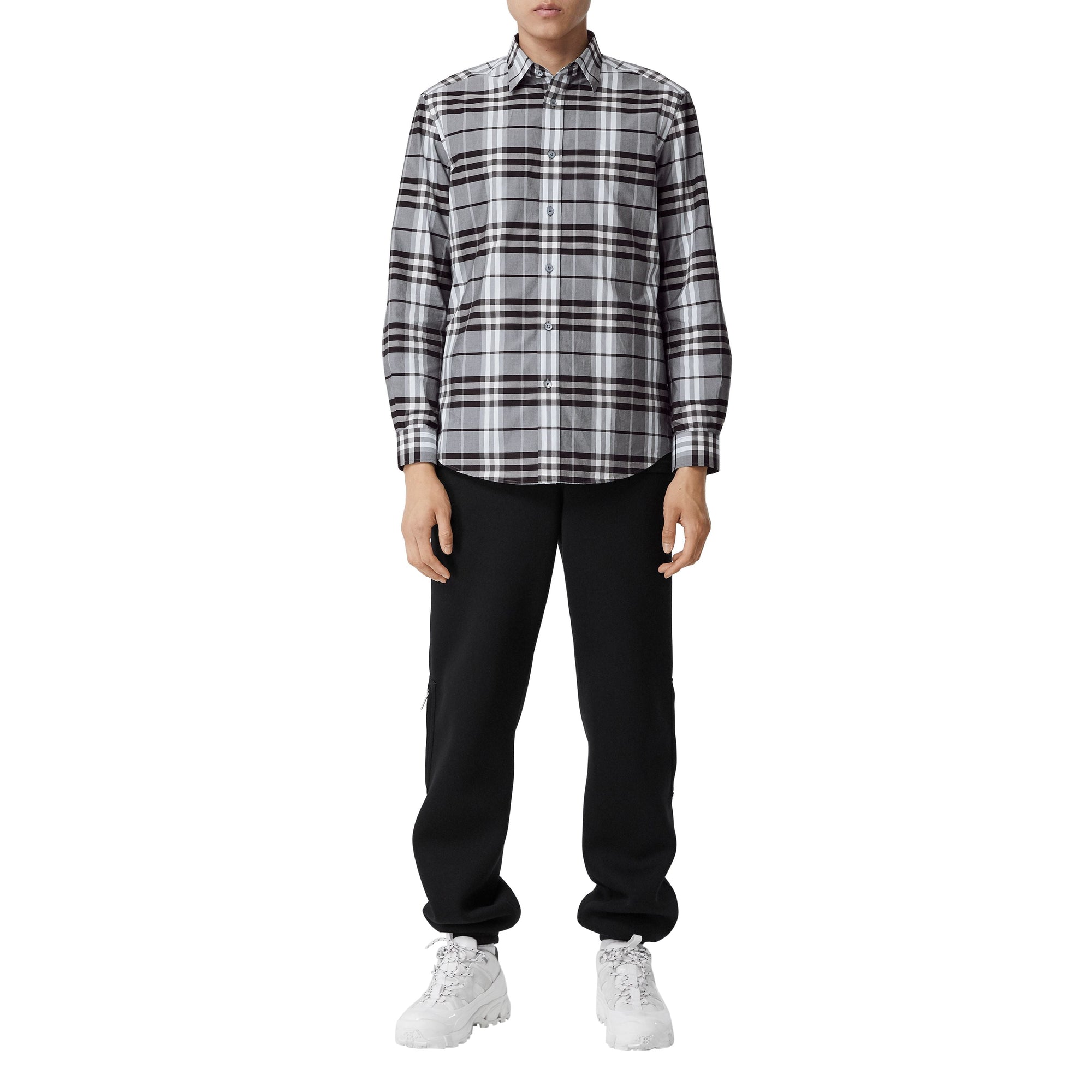 Chemise en popeline de coton check - Bleu ciel