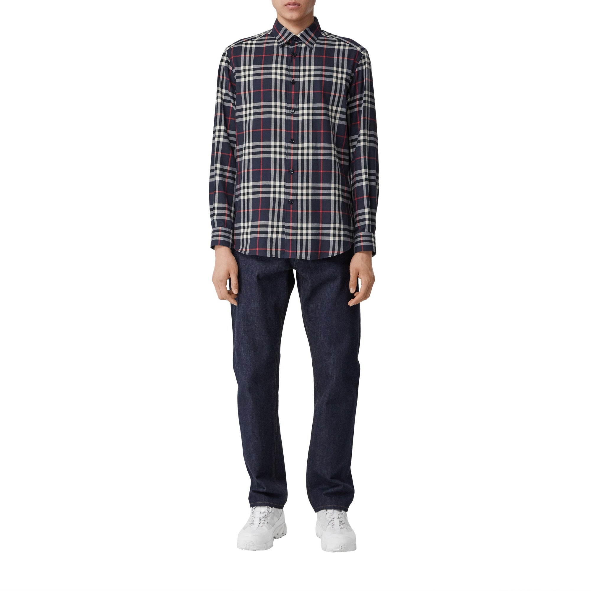 Chemise en flanelle de coton vintage check - Marine