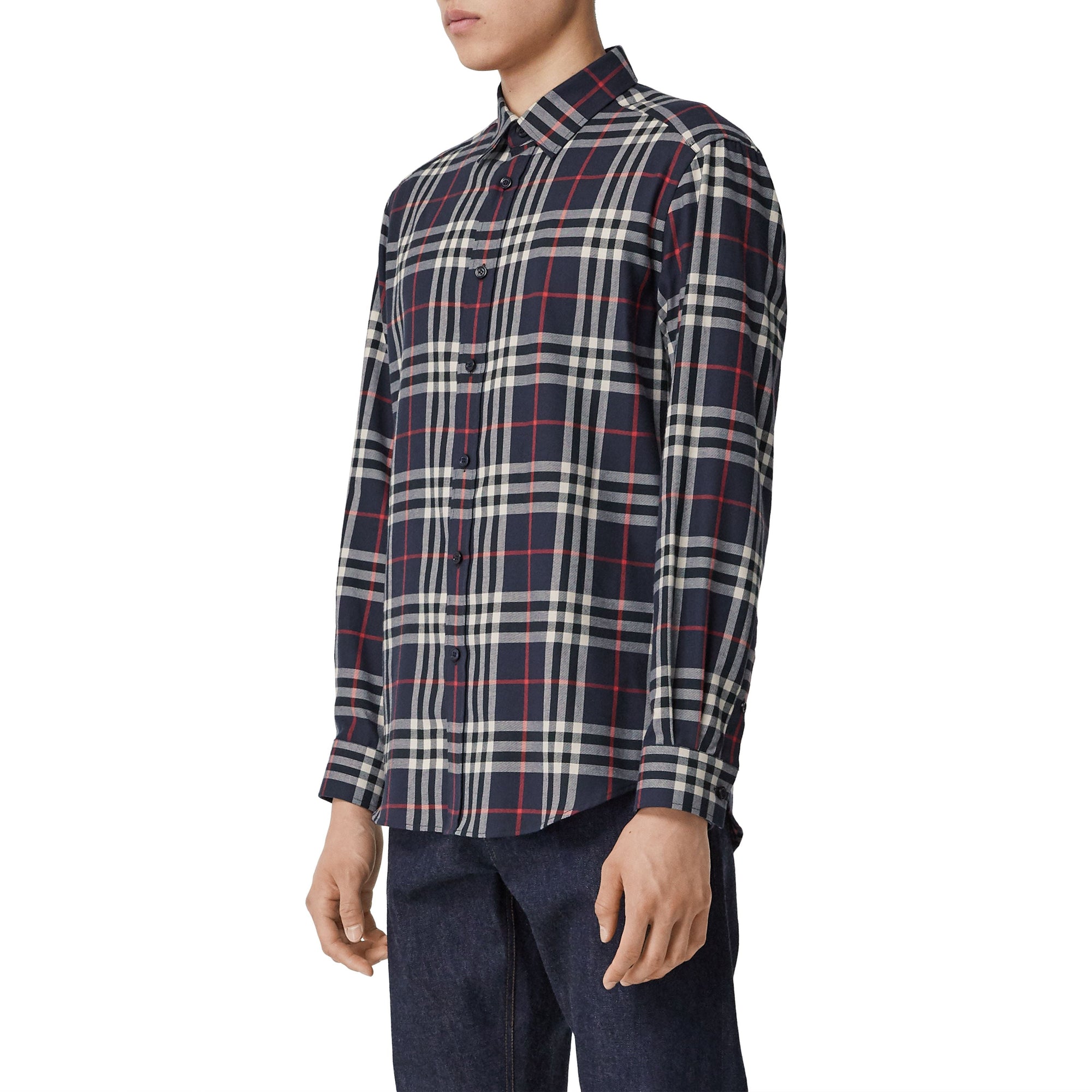 Chemise en flanelle de coton vintage check - Marine