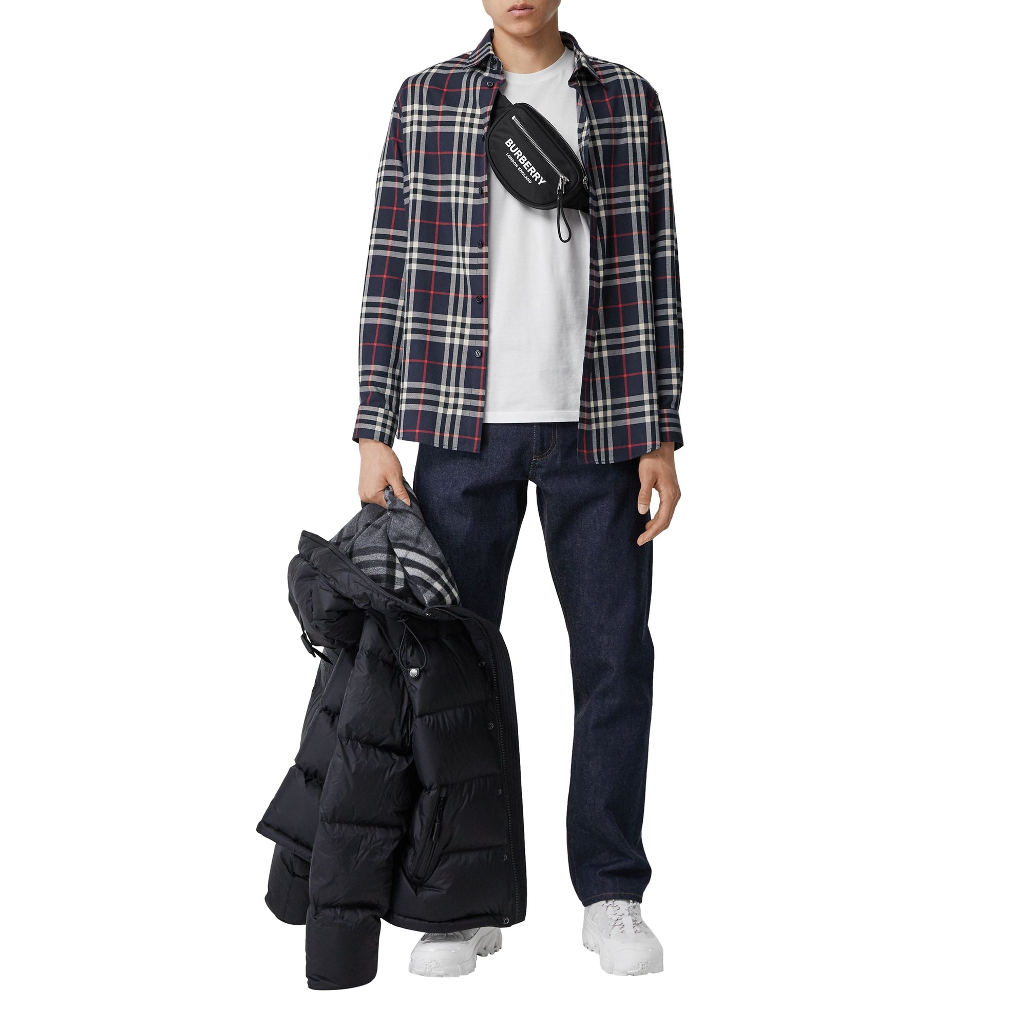 Chemise en flanelle de coton vintage check - Marine