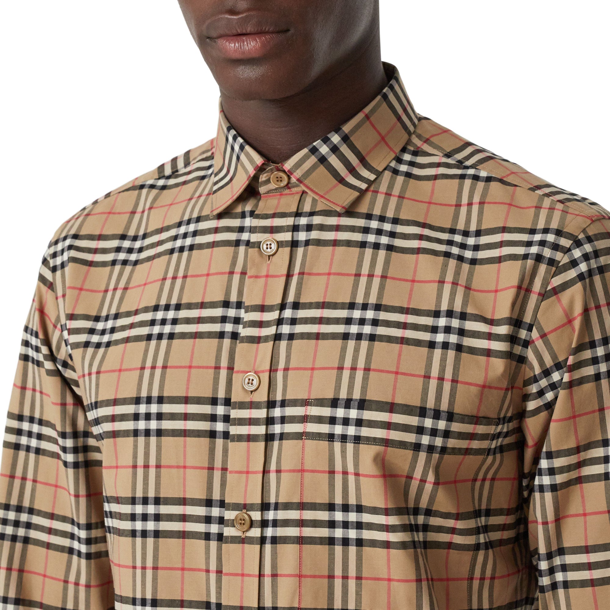 Chemise en coton stretch micro-check - Beige d'Archive
