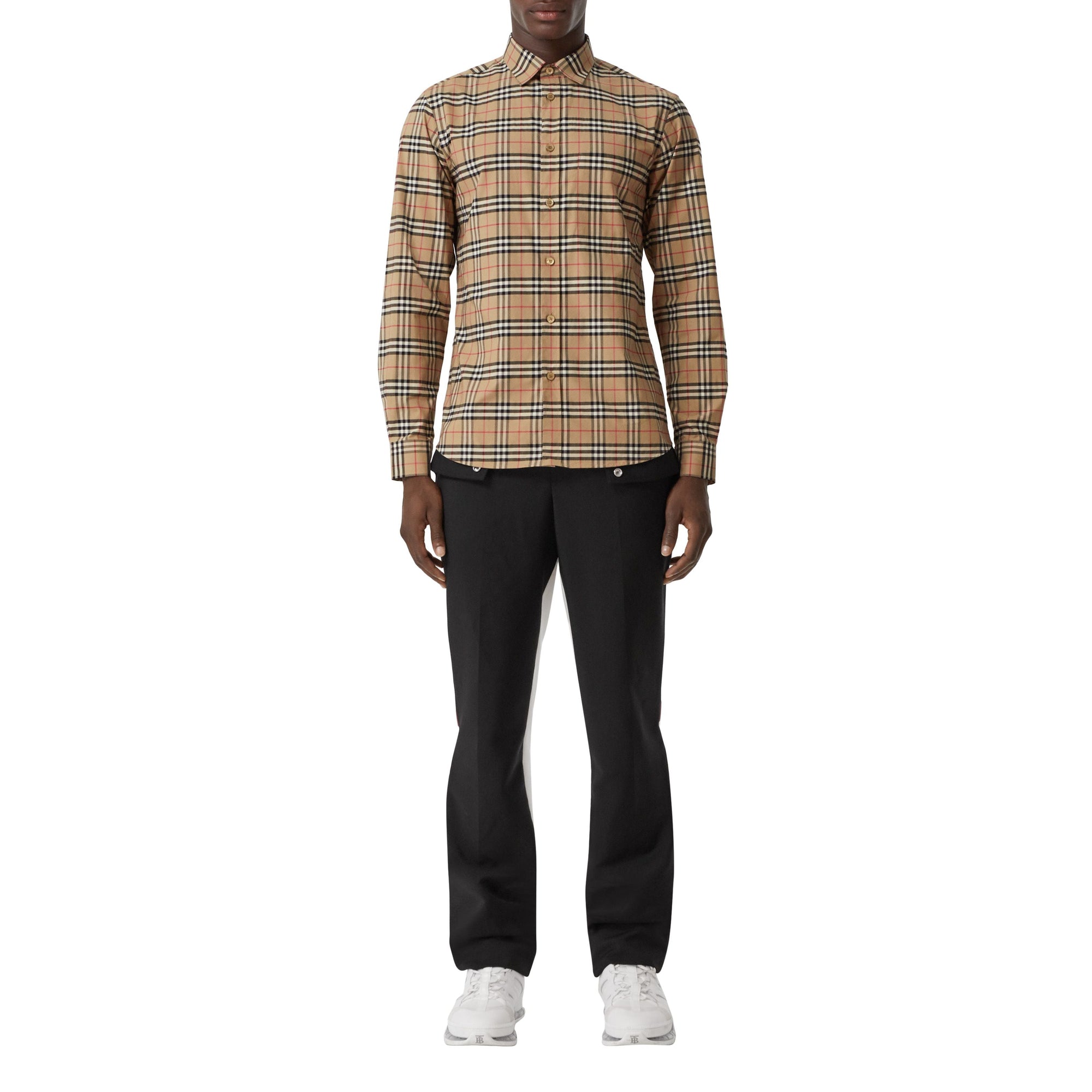 Chemise en coton stretch micro-check - Beige d'Archive