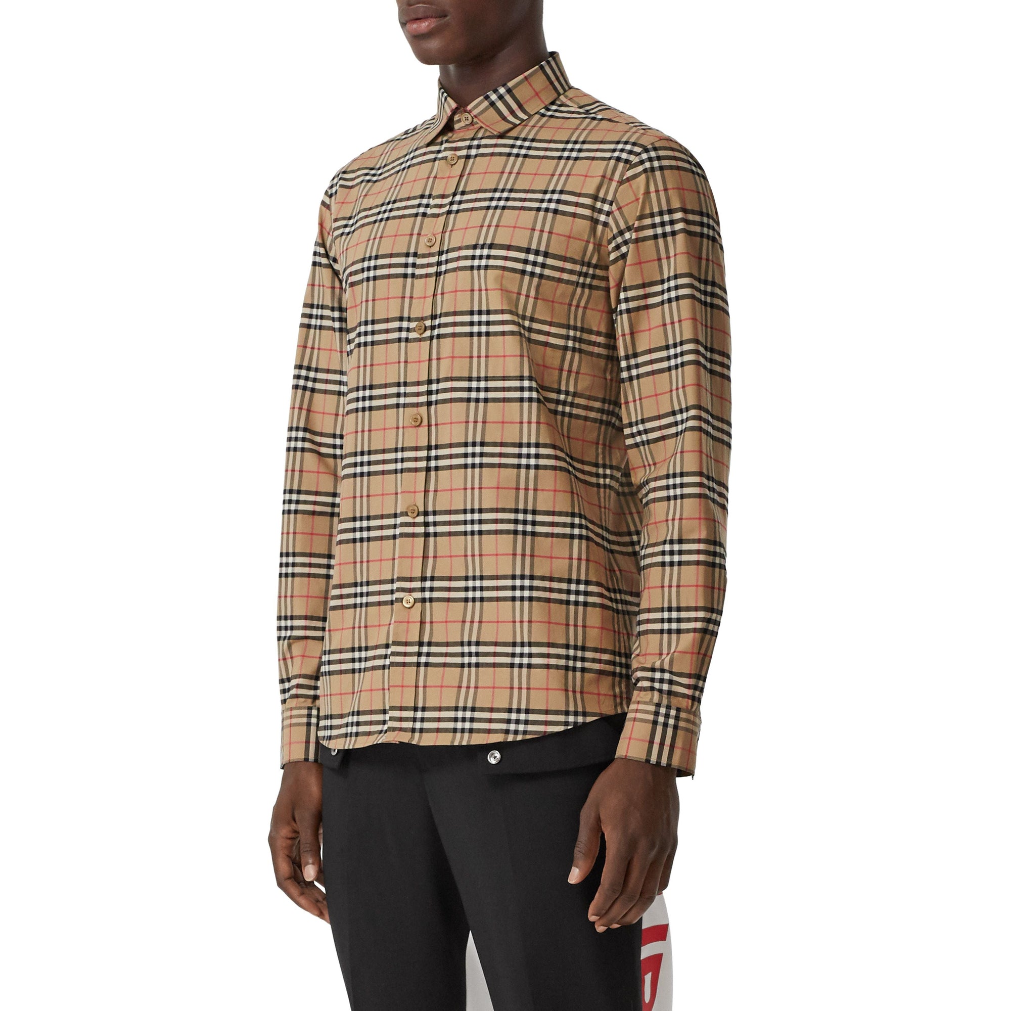 Chemise en coton stretch micro-check - Beige d'Archive