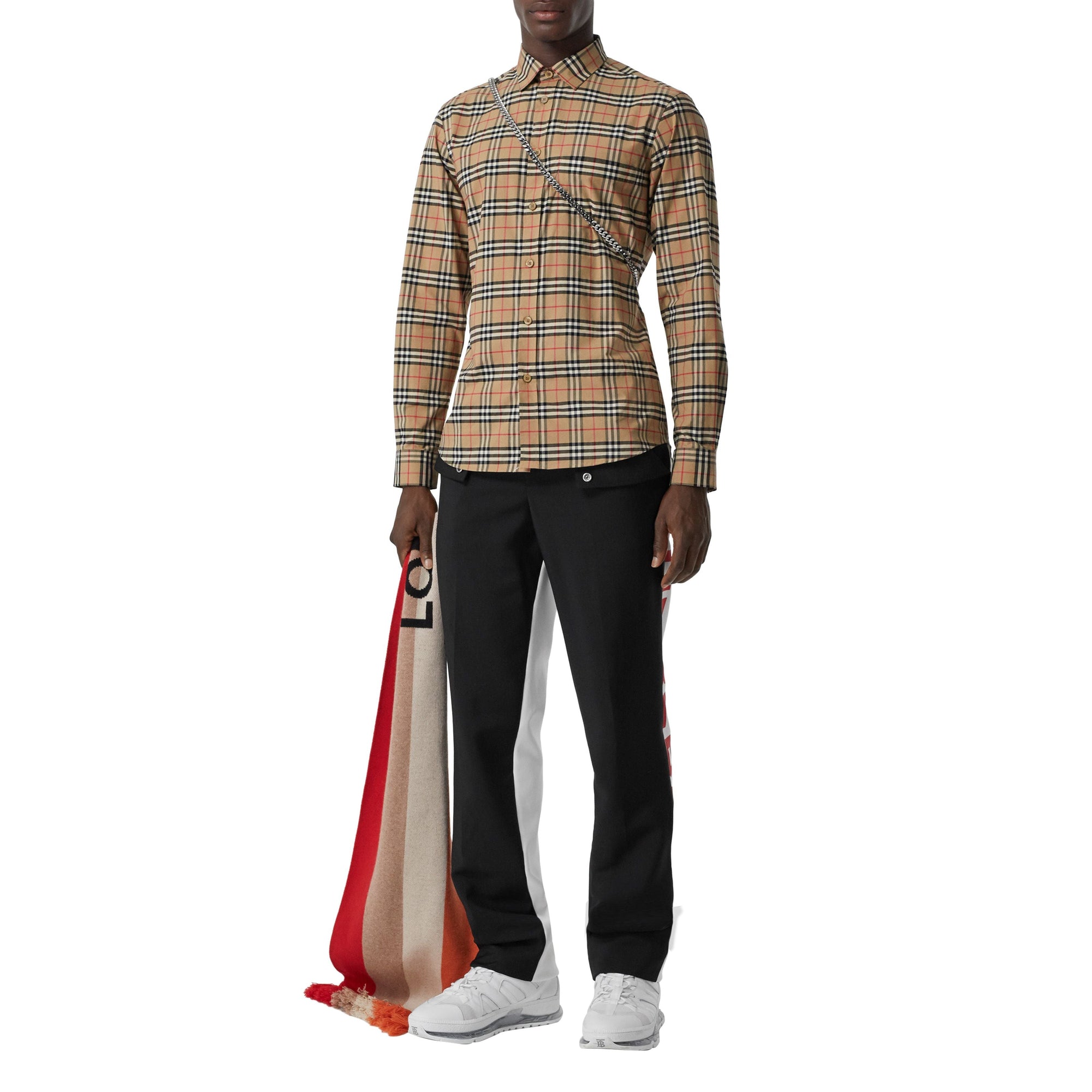 Chemise en coton stretch micro-check - Beige d'Archive